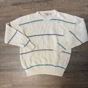 Vintage America Cream Sweater with Colorful Stripes